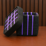 Black coir jewellery and storage box with purple woven detailing