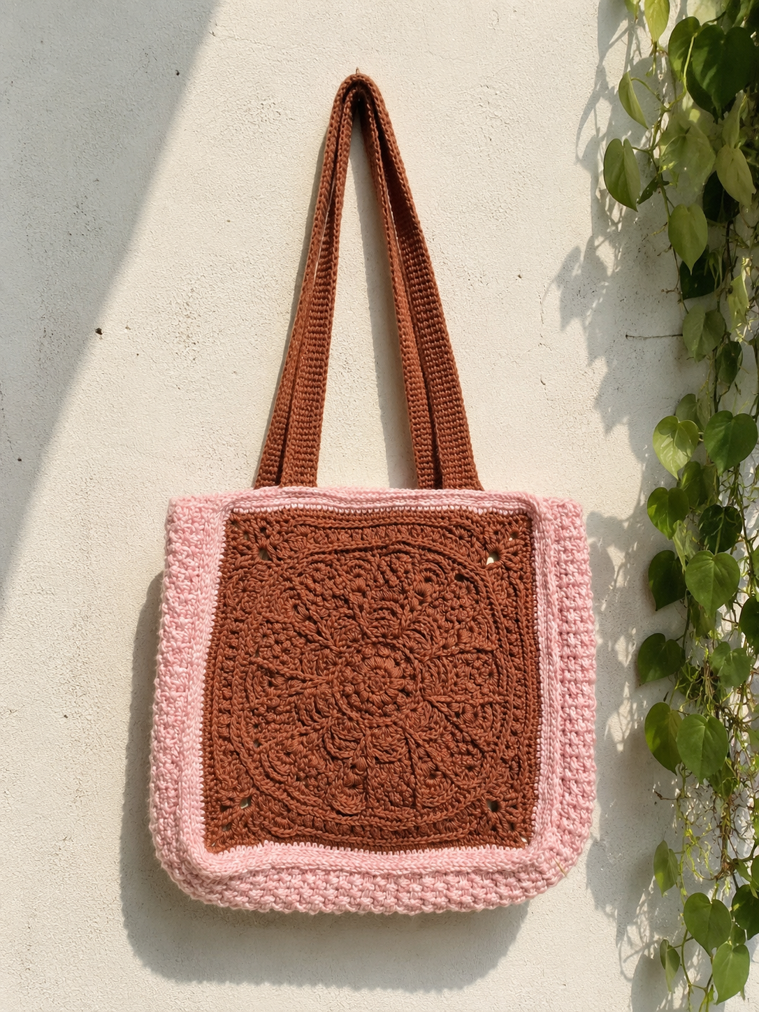 Crochet Konark Chakra Tote Bag made from premium cotton yarn inspired by Odisha's Konark Sun Temple Wheel.