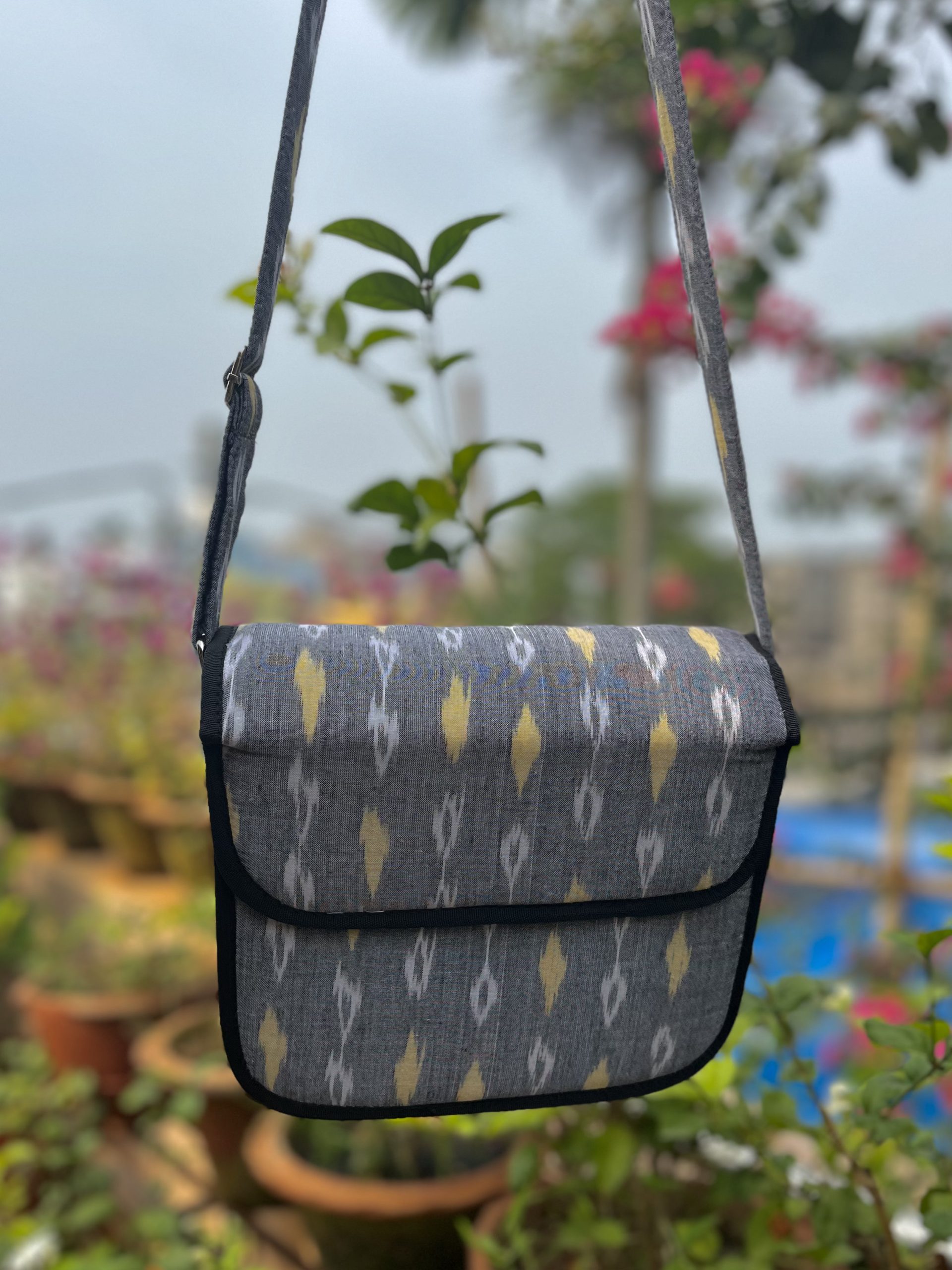 Handcrafted Odisha Ikat Grey Slingbag