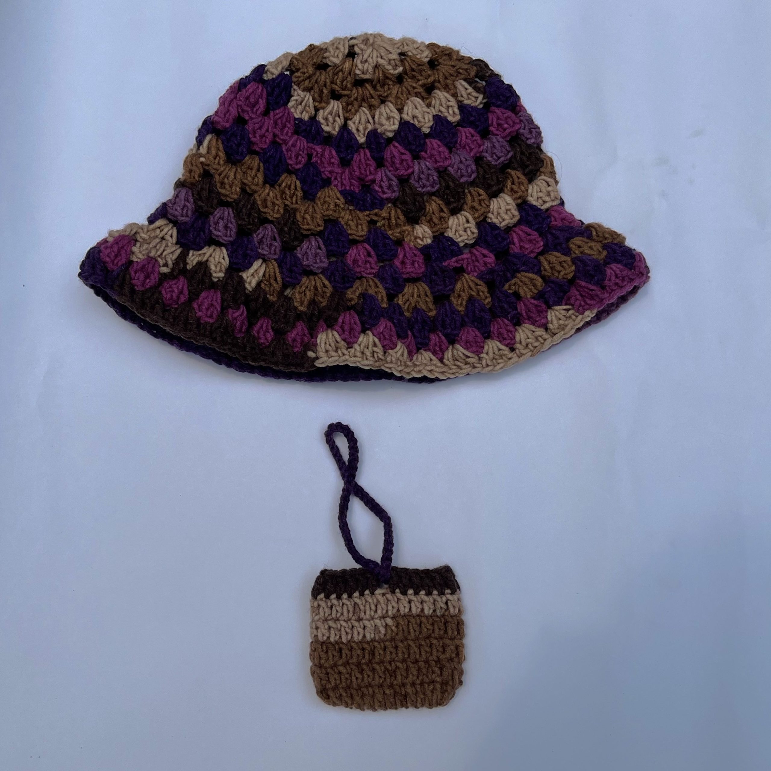 Crochet Lilac Meadow Bucket hat & Matching Mini Pouch Set
