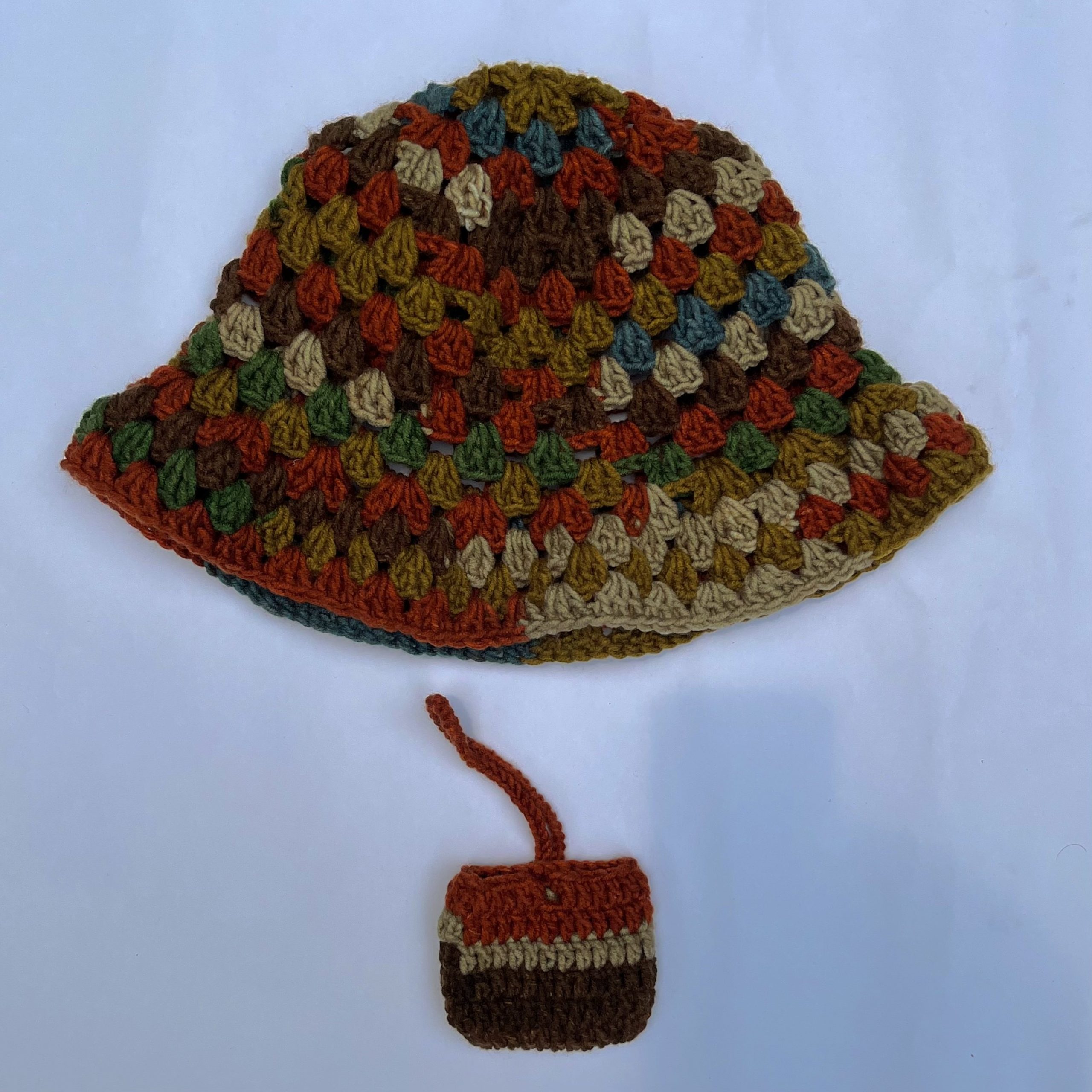Crochet Rustic Forest Bucket Hat & Matching Mini Pouch Set