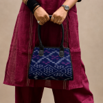 Handmade Odisha Ikat Blue handbag crafted with authentic Sambalpuri Ikat cotton fabric.