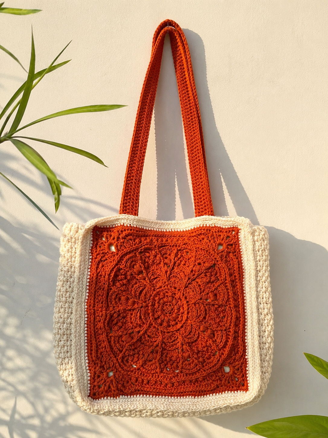 Crochet Konark Chakra Tote Bag made from premium cotton yarn inspired by Odisha's Konark Sun Temple Wheel.