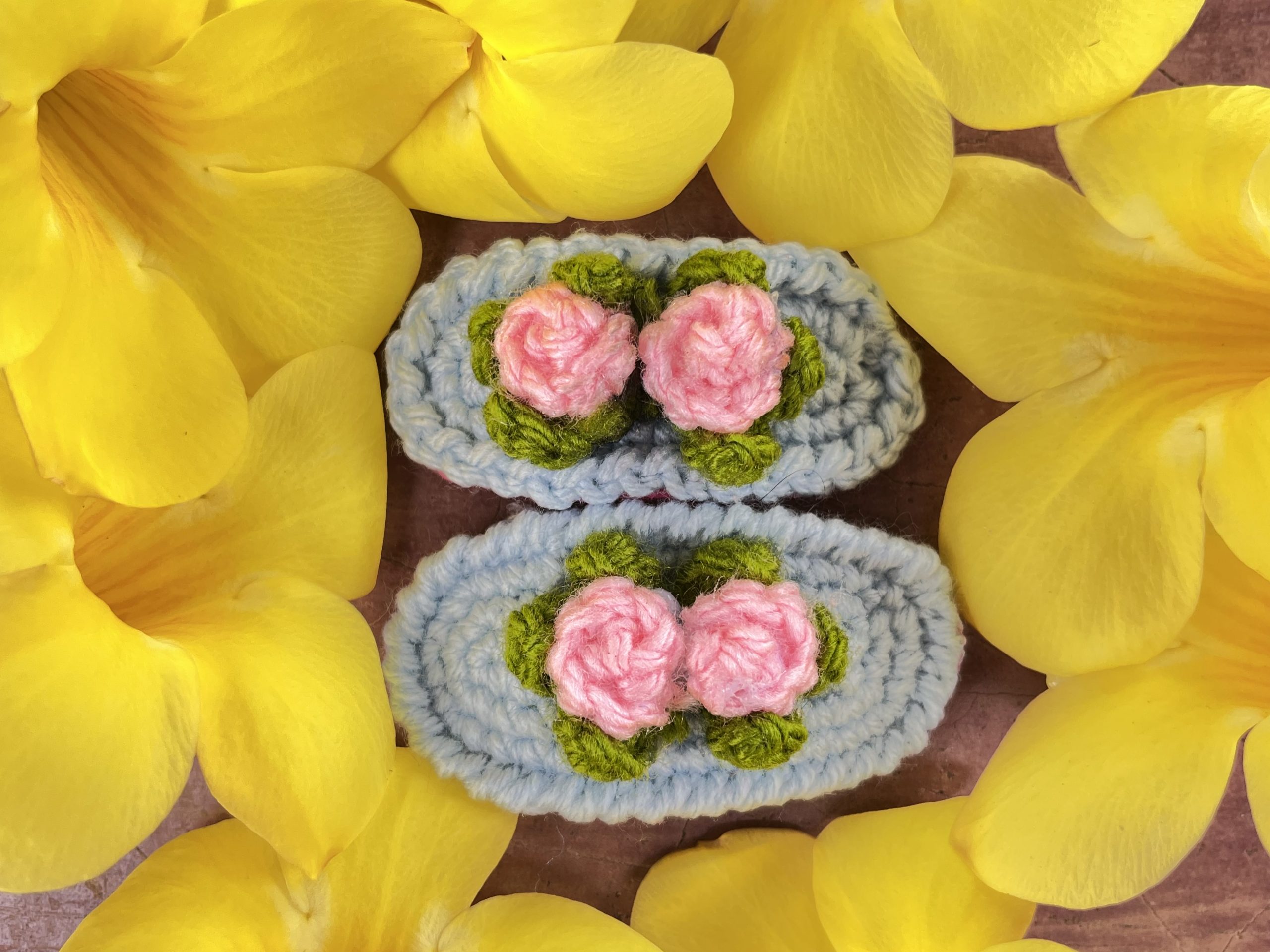 Crochet Pink Rose Hairclips