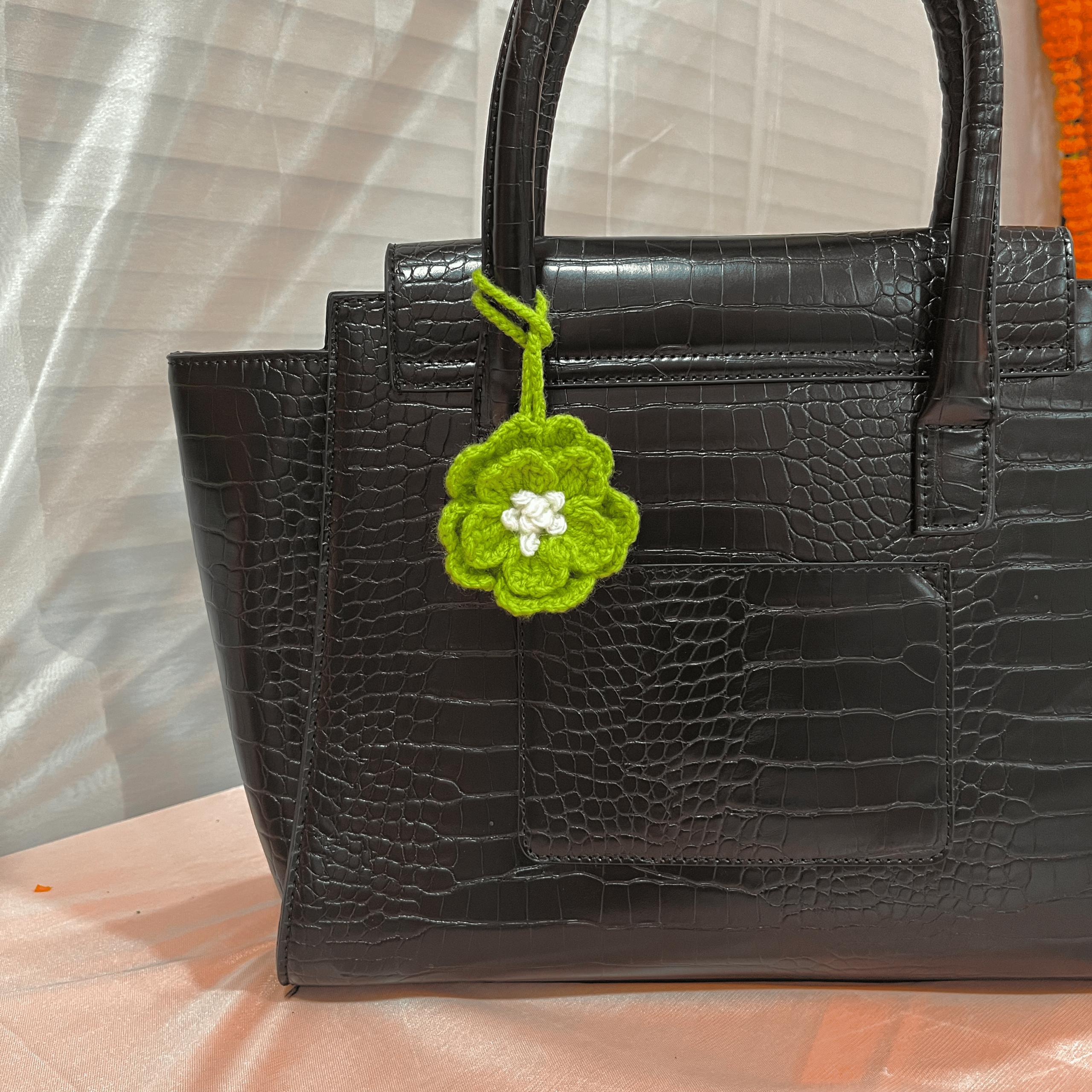 Crochet Peony Flower Bag Charm