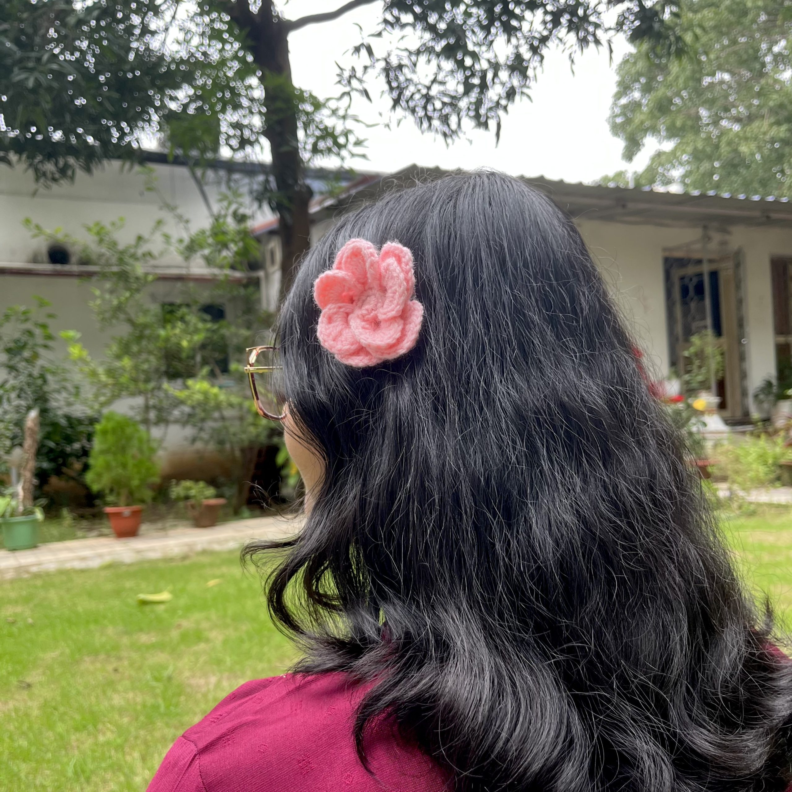 Crochet Pink Wagon Flower hairclip