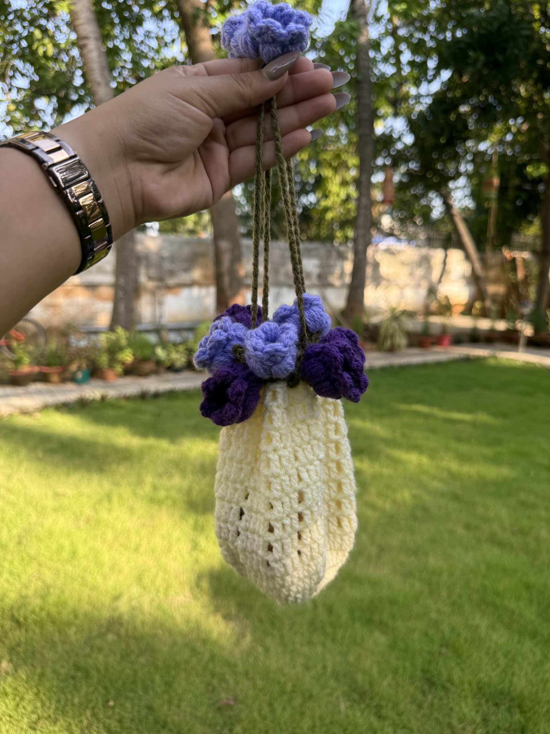 Crochet Purple Flowers Potli Bag