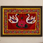 Handmade Pipili Appliqué Swans and Lotus Wall Hanging crafted using traditional Odisha appliqué techniques with elegant swan and lotus motifs.