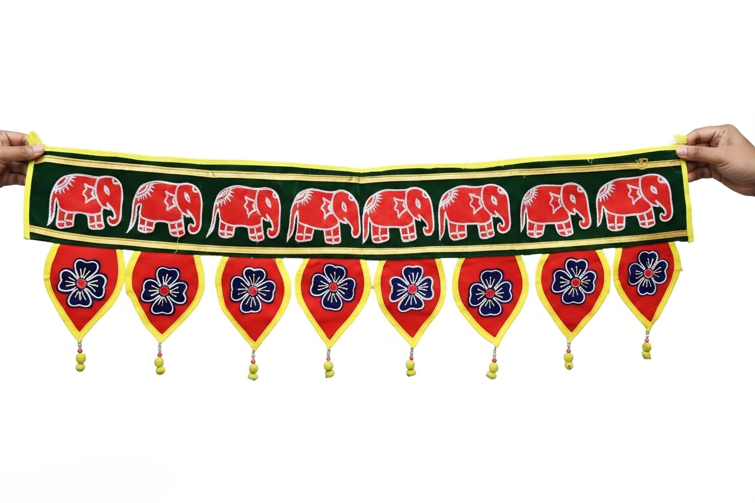 Handmade Odisha Traditional Pipili Applique Toran - Elephant and floral motifs