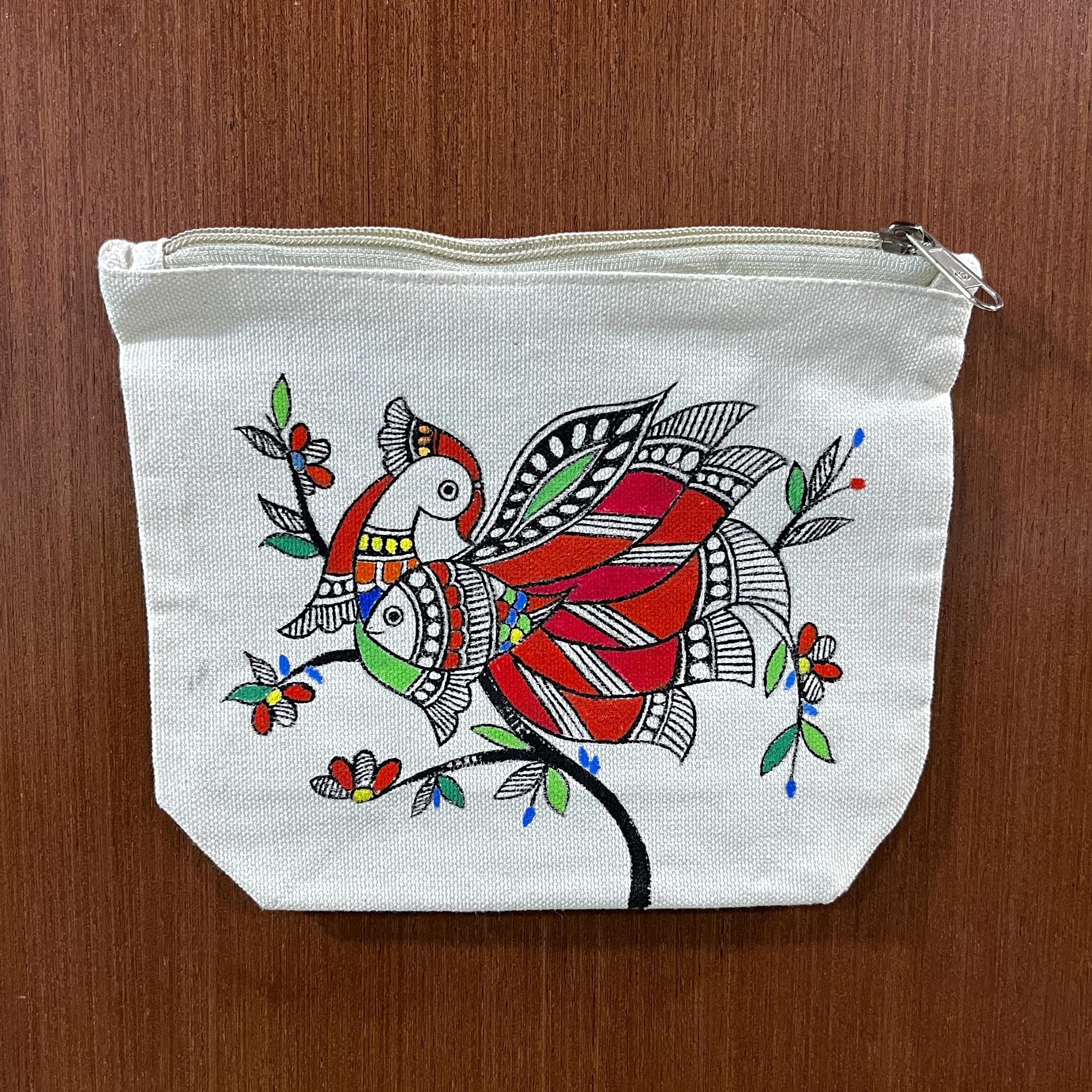 Hand-Painted Folk Art Canvas Pouch